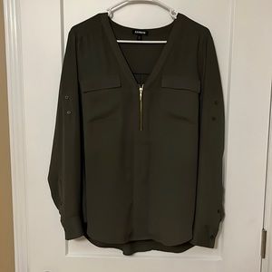 Express Sheer Navy Green Shirt
